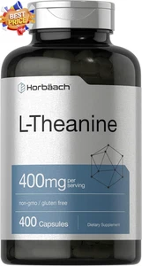 L-Theanine 400mg Capsules 400 Count Max Size Non-GMO Gluten-Free by Horbaach - Picture 1 of 8