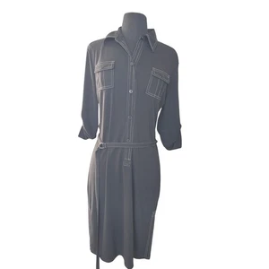 Express Hemdblusenkleid Midi schwarz weiß Nähte Gürtel Karriere Größe 11/12 - Bild 1 von 12