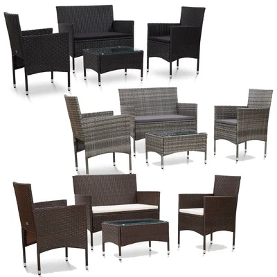 4-tlg. Garten Lounge Set mit Auflagen Poly Rattan Sitzgruppen Freizeit möbel - Bild 1 von 4