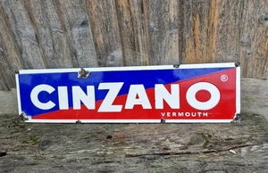 Vintage CINZANO Enamel Wall Sign 61cm x 15cm Drink Sign Bar Man Cave - Picture 1 of 4