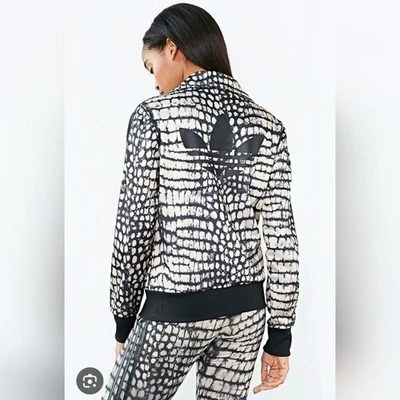 Adidas Women's Crocodile Snake Print Track Jacket Black and Tan  Size Large - Image 1 of 4