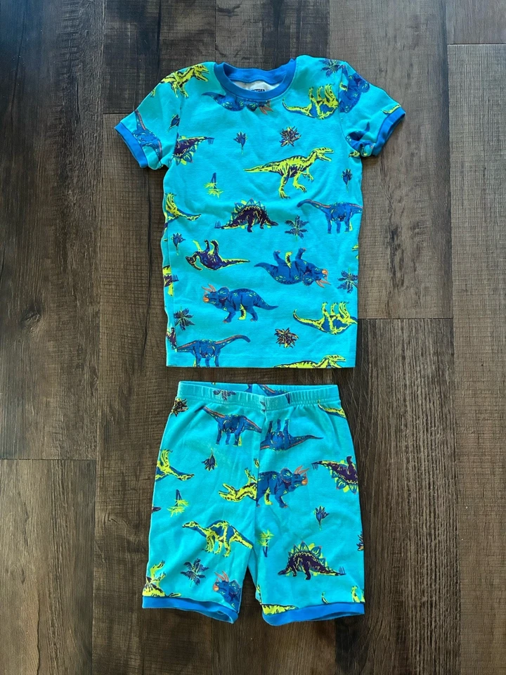 Conjunto de pijama de manga corta 100 % algodón dinosaurio manchado cebra niño niño 2 piezas azul L 10 Foto 1 de 4