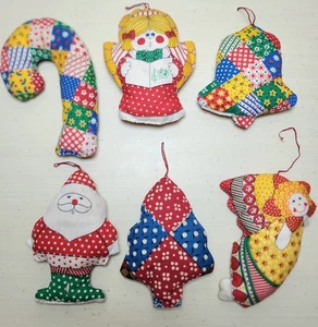 Vintage Handmade Set Of 8 Christmas Ornaments Cloth  Holiday Decor Santa Angel - Picture 1 of 6