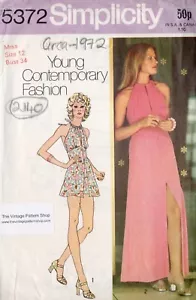 1972 Vintage Sewing Pattern B34 Halter Neck Dress Shorts (2140) Simplicity 5372 - Picture 1 of 3