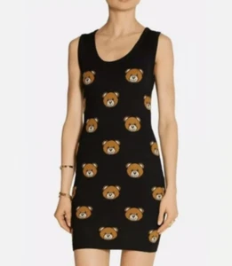 MOSCHINO JEREMY SCOTT chiara ferragni S Teddy Bear Knit Mini Dress Small Black - Picture 1 of 9