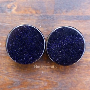 Pair of Blue Goldstone - Sandstone Stone Plugs Double Flared 3mm - 25mm 13 sizes - Picture 1 of 2