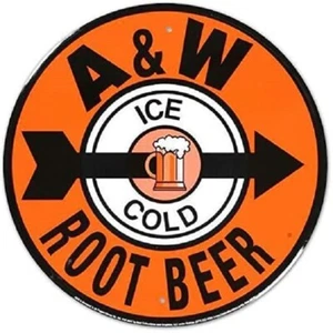 A & W ROOT BEER ROUND TIN SIGN ROOTBEER FLOAT MUG RESTAURANT ALL AMERICAN BEAR - Picture 1 of 1