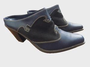 Vtg Navy Blue Suede Western Mules 2.5" heels Studded Booties EUC 8 Cowboy Retro - Picture 1 of 10