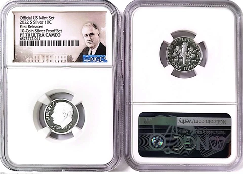 2022 S SILVER ROOSEVELT DIME 10C NGC PF70 ULTRA CAMEO FIRST RELEASES 10 COIN R6 Cover