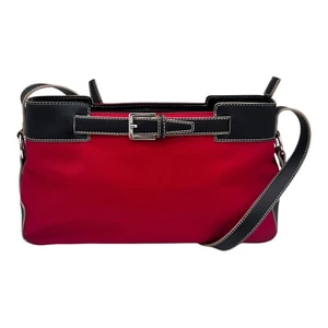 Etienne Aigner Red Canvas Satchel Handbag with Faux Leather Trim Shoulder Bag - Picture 1 of 7
