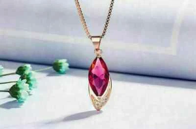 2Ct Marquise Lab Created Red Ruby Women's Gift Pendant 14K Rose Gold Plated 18" - Image 1 of 4