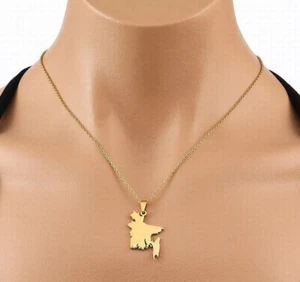 GOLD SILVER Bangladesh Flag Map Necklace Pendant Chain Simple Bangladeshi  - Picture 1 of 8