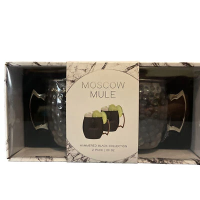 Moscow Mule 20 OZ Taza Paquete de 2 Martillado Negro Colección Set de Regalo Nuevo Foto 1 de 3