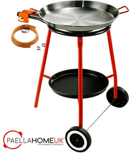 Set padelle originali per paella 46 cm + bruciatore a gas 40 cm + gambe treppiede rinforzato su Weels - Foto 1 di 3