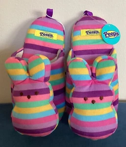 Easter Peeps Girl's Slippers Size 1/2 Medium NEW Pink Purple Multicolor Stripes - Picture 1 of 6