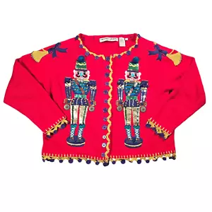 Vtg 1996 Michael Simon Christmas Sweater Size Medium Red Nutcracker Flawed - Picture 1 of 12