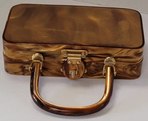 Vtg Walborg Hong Kong Marbled Amber Lucite Purse Handbag Mid-Century - Picture 1 of 12