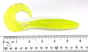 Bulk Package of 10 Soft Plastic Curly Tail Bright Yellow-Chartreuse Grubs 6 Inch - Picture 1 of 1
