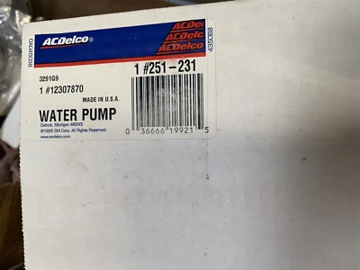 New  acdelco Water Pump 12307870, 251-231, 3291G9 - Image 1 of 4