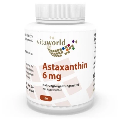 Astaxanthine 6mg 60 Capsules Vita World 100% naturel de Haematococcus pluvialis