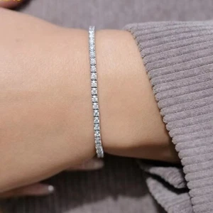 Ready To Ship 3.00 Ct 100% Natural Round Cut Diamond Tennis Bracelet In Platinum - Picture 1 of 15