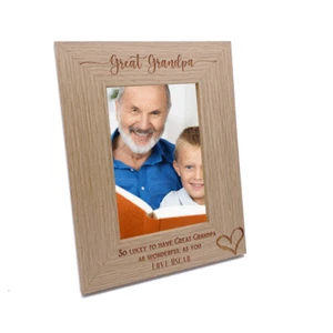 Personalised Great Grandpa Love Heart Engraved Photo Frame Gift FW648 - Picture 1 of 3