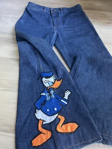 Vintage 70's Chemin de Fer Bell Bottoms Rave Jeans Navy Hippie Donald Duck 34 - Picture 1 of 19