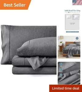Elegant Heathered Grey Split Head Flex King Sheet Set - Double Brushed Luxury - Picture 1 of 11