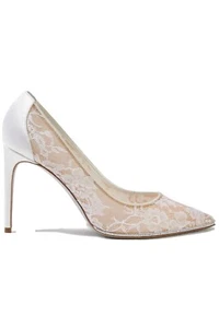 Rene Caovilla Grace Satin-trimmed Crystal Embellished Lace Pumps - Picture 1 of 12