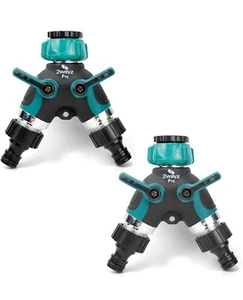 Grifo de jardín de 2 vías divisor de manguera todo de metal con válvula de cierre paquete de 2 - Imagen 1 de 8