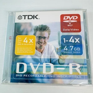 TDK DVD-R 1-4x 4.7GB Single Sided Blank Discs Brand New Sealed - Picture 1 of 2