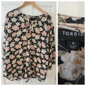 Top floral tórrido para mujer talla 4X corbata manga corta oficina sirena capricho - Imagen 1 de 10