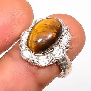 Natürliches gelbes Tigerauge - Südafrika versilberter Schmuck Ring Gr.9 R7508-1126 - Bild 1 von 3