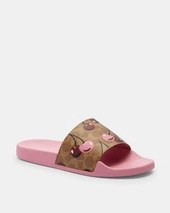 New Coach Udele Sport Slide In Signature Canvas With Cherry Print CZ150 Size 7 - Picture 1 of 5