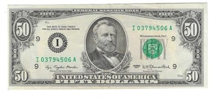 $50 1977 MINNEAPOLIS SMALL HEAD FEDERAL RESERVE NOTE LOT 84 - Picture 1 of 2