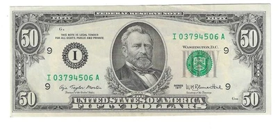 $50 1977 MINNEAPOLIS SMALL HEAD FEDERAL RESERVE NOTE LOT 84 - Image 1 of 2