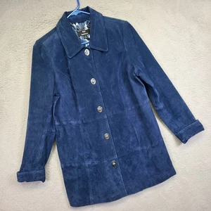 Abrigo Dennis Basso Mujer S Azul Gamuza Cuero Dinero Minimalista Elegante Clásico - Imagen 1 de 13