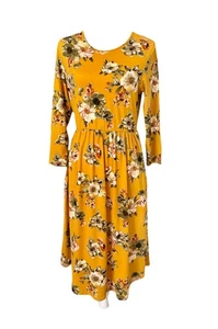 First Look Midi Length Cottagecore Dress Sz L Stretch Floral Print Long Sleeves - Picture 1 of 12
