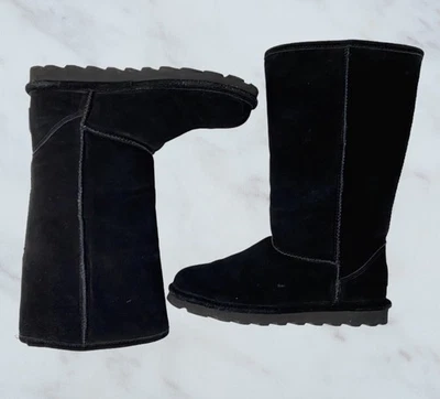 BearPaw Elle Woman’s Black Mid Calf Sheepskin/Wool Black Boots / Sz 9 - Image 1 of 4