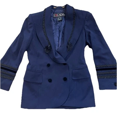 Women’s Escada by Margaretha Ley Germany Tassel Blazer Jacket Navy Blue 38 - Image 1 of 4