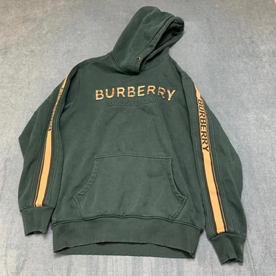 博柏利连帽衫男式 XL 深绿色字标标志罗纹下摆修身街头服饰 — 第 1/4 张图片