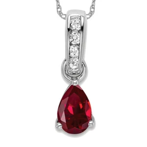 10K Solid White Gold Pear Lab Ruby Diamond Necklace - Picture 1 of 12