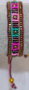 Pulsera de cuentas, rosa, verde, oro, cadena multicolor, cierre deslizante - Imagen 1 de 7