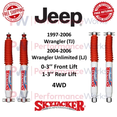 Juego de Amortiguadores Skyjacker 0-3" Elevador Delantero y 1-3" Trasero Para 97-06 Jeep Wrangler TJ 4x4 Foto 1 de 4
