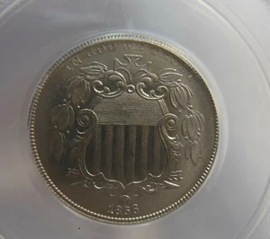 1866 SHIELD NICKEL, WHITE COIN, PCGS MS64, CLASHED DIE BOTH SIDES - Bild 1 von 6