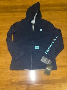 New NWT Boy's Hurley Hoodie Blue Full Zip Size M Obsidian Heather 984792-UU7 NEW - Picture 1 of 9