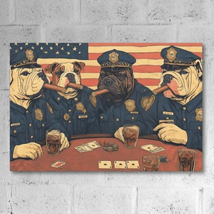 Police Bulldogs Smoking Cigars Poker Wall Art Cop Dog Canvas Cigar Style Co. - Picture 1 of 14
