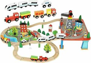 Spielzeug Eisenbahn Zug Holzeisenbahn Set 88 Teile elektrisch für Kinder