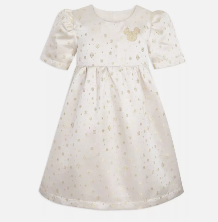 Disney Girl's Minnie Mouse Christmas-Party Dress - 5-6 Ivory-Gold