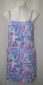 Lilly Pulitzer Sahar Romper Whisper Blue Yeah Buoy Zip Close Lined #001891 Sz 8 - Picture 1 of 9